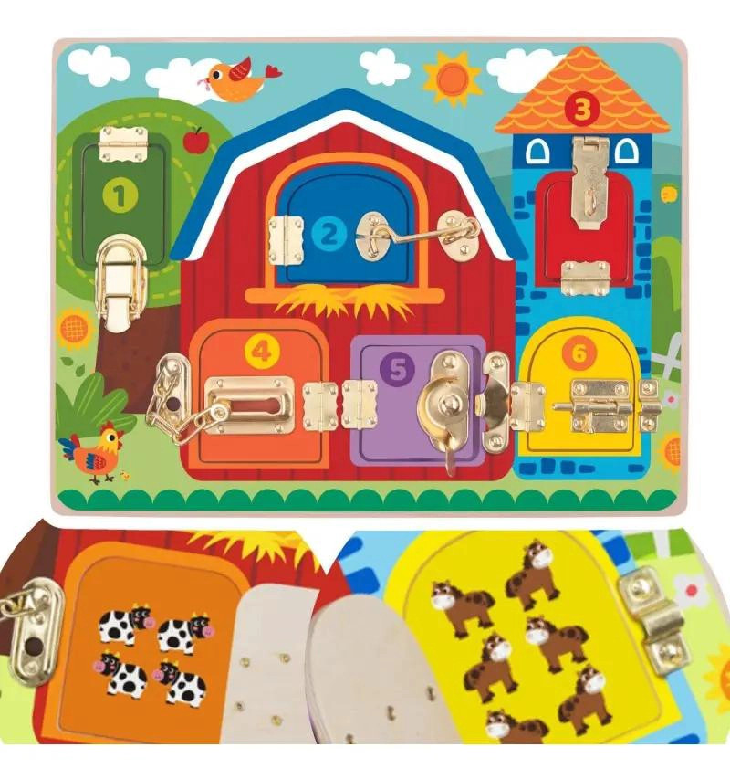 TABLERO DE ACTIVIDADES DE MADERA CON ANIMALES DE GRANJA - 7