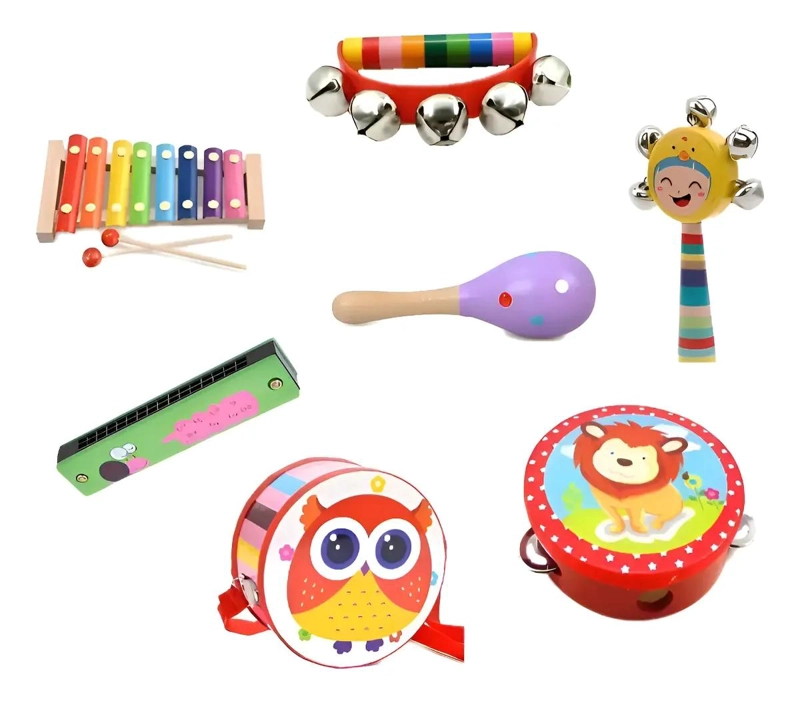PACK DE 7 JUGUETES MUSICALES DE MADERA PARA NIÑOS - 1