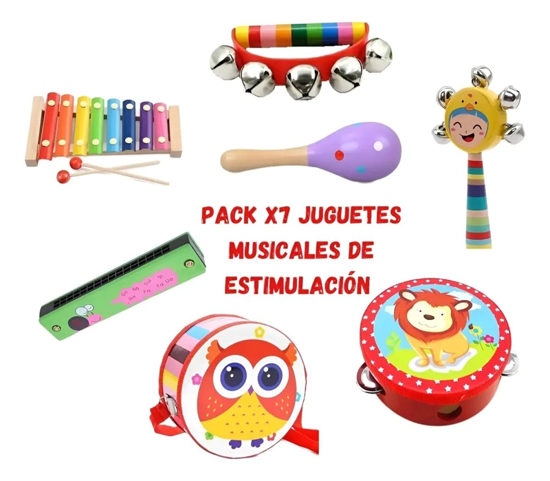 PACK DE 7 JUGUETES MUSICALES DE MADERA PARA NIÑOS - 2
