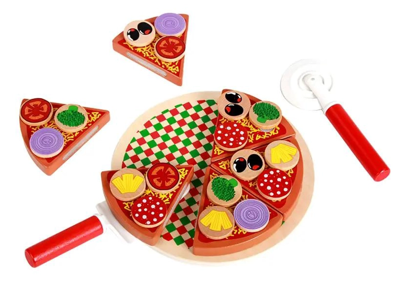 PIZZA JUGUETE DE MADERA PARA ARMAR Y CORTAR DIVERTIDA - 3