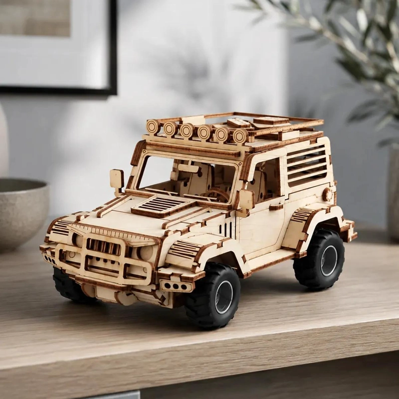 PUZZLE 3D JEEP ARMABLE MECANICO DE MADERA CON MOTOR PULL BACK - 1