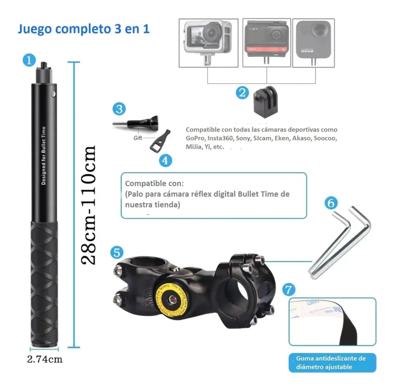 SOPORTE PARA MOTO Y BASTON INVISIBLE PARA CAMARAS DE ACCION - 2