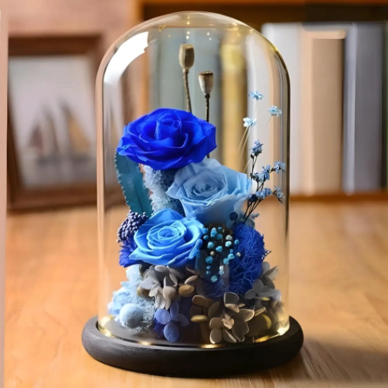 CUPULA DE CRISTAL CON BASE DE MADERA PARA DECORACION ELEGANTE - 7