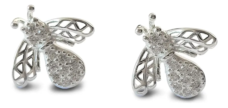 AROS DE ABEJA CON CIRCONES EN PLATA FINA 925 - 2
