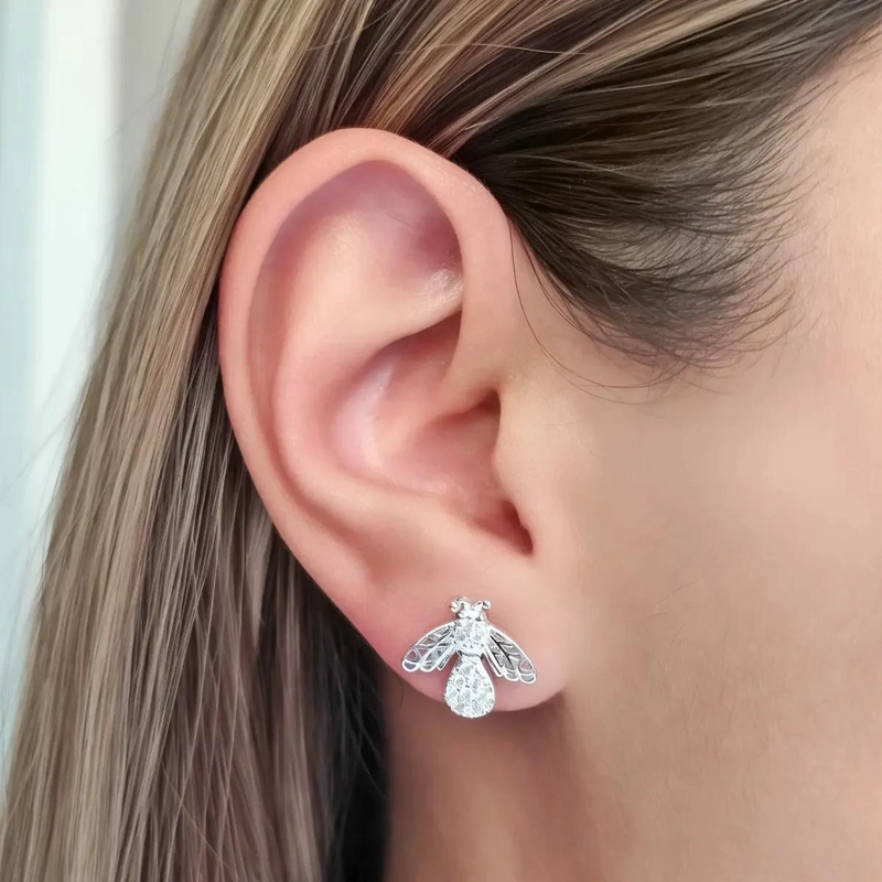 AROS DE ABEJA CON CIRCONES EN PLATA FINA 925 - 4