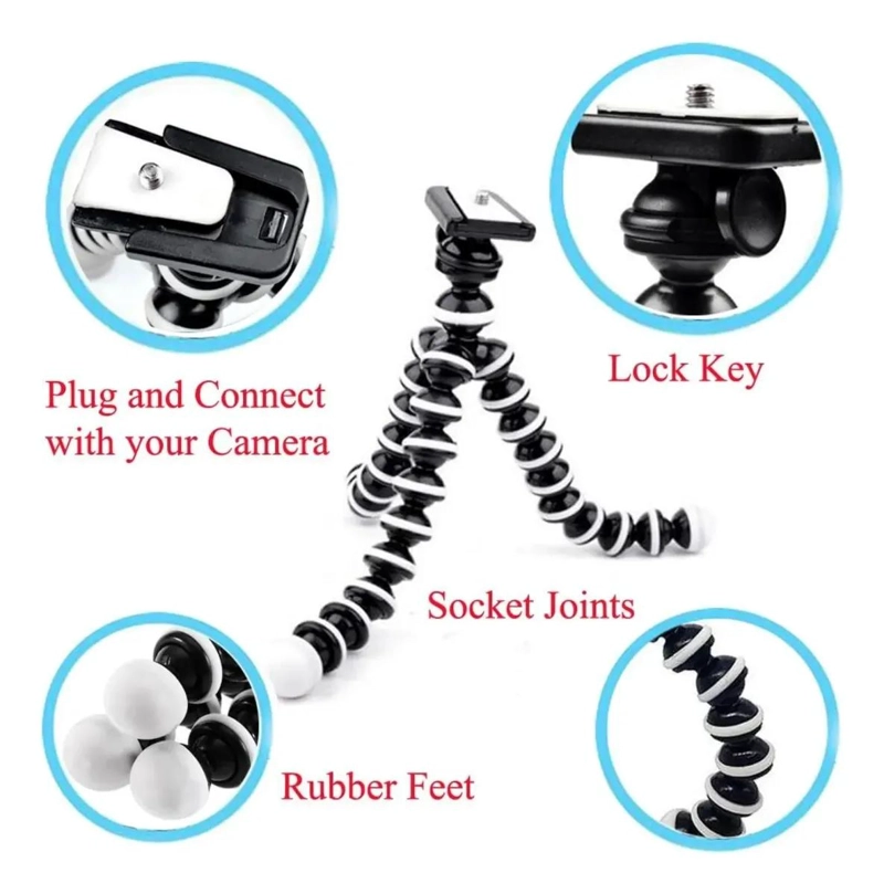 TRIPODE FLEXIBLE PARA CELULAR Y CAMARA CON SOPORTE AJUSTABLE - 5