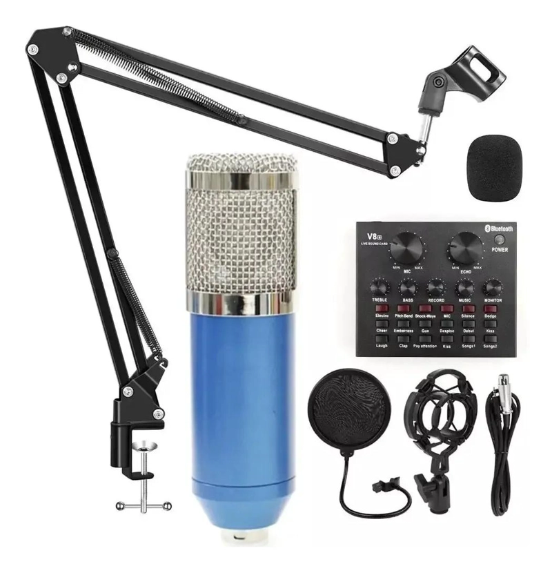 MICROFONO CONDENSADOR PROFESIONAL CON SOPORTE Y TARJETA DE SONIDO - 1