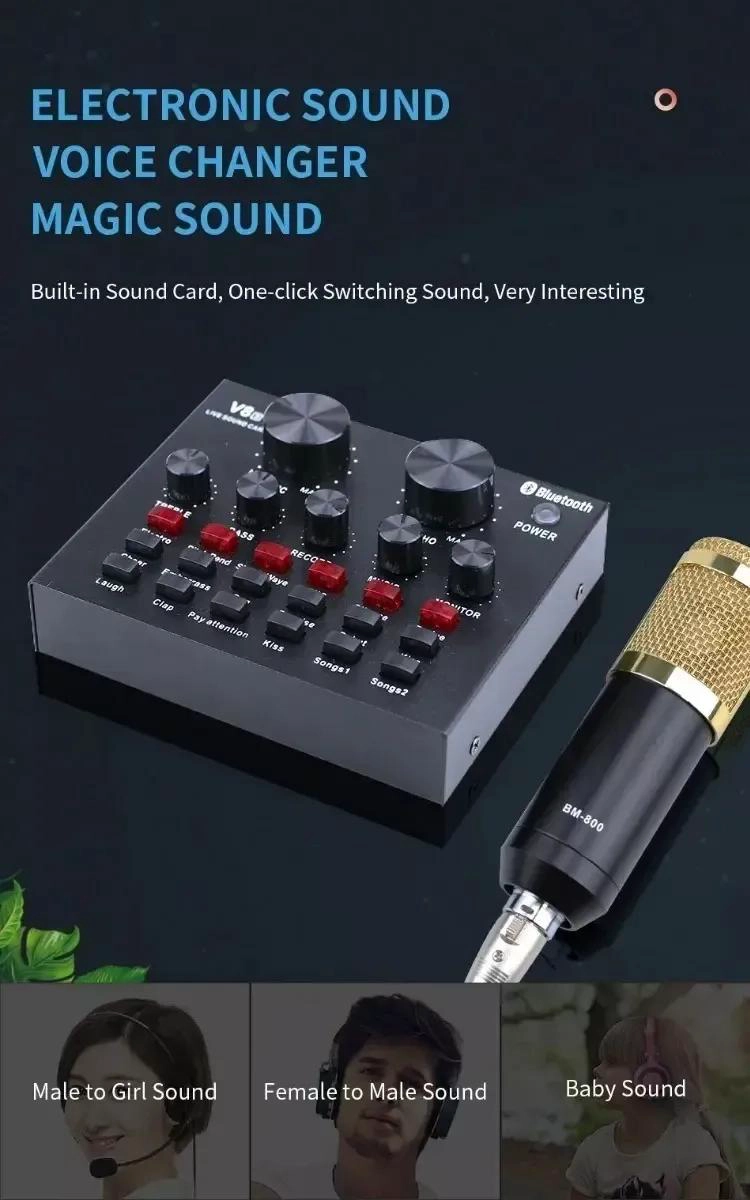 MICROFONO CONDENSADOR PROFESIONAL CON SOPORTE Y TARJETA DE SONIDO - 10