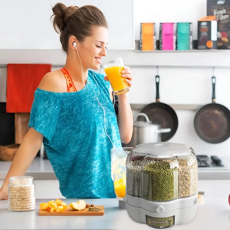 DISPENSADOR GIRATORIO DE ALIMENTOS CON COMPARTIMENTOS MULTIPLES - 4