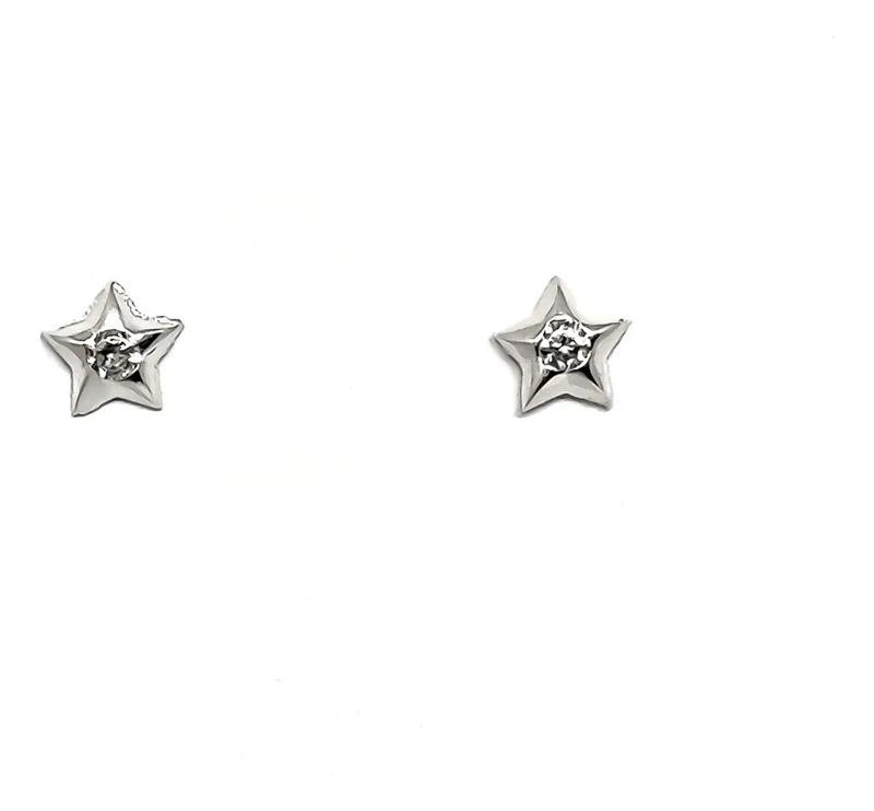 AROS ESTRELLA DE CIRCON BLANCO EN PLATA FINA 925 DE 7MM - 1