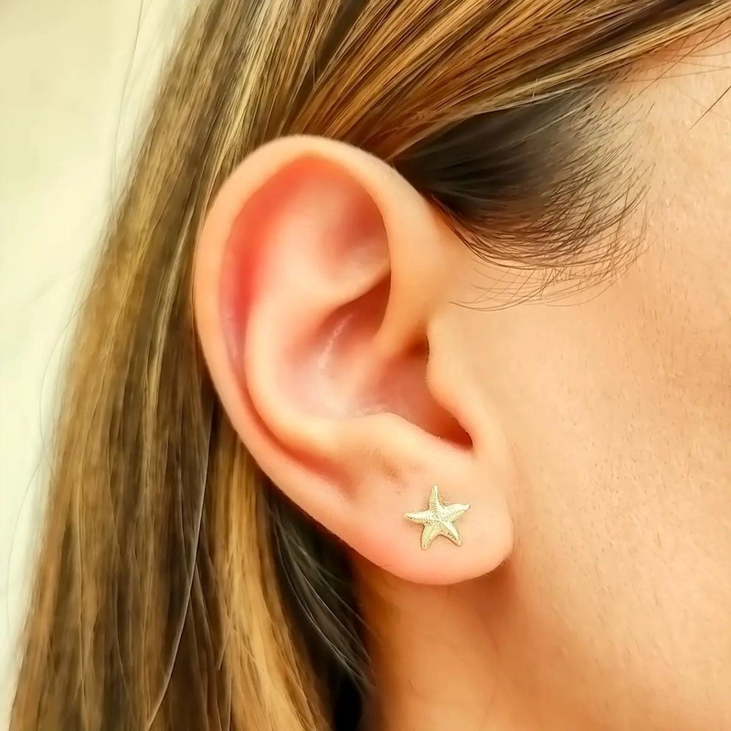AROS ESTRELLA DE MAR ENCHAPADOS EN ORO 18K HIPOALERGE NICOS - 2