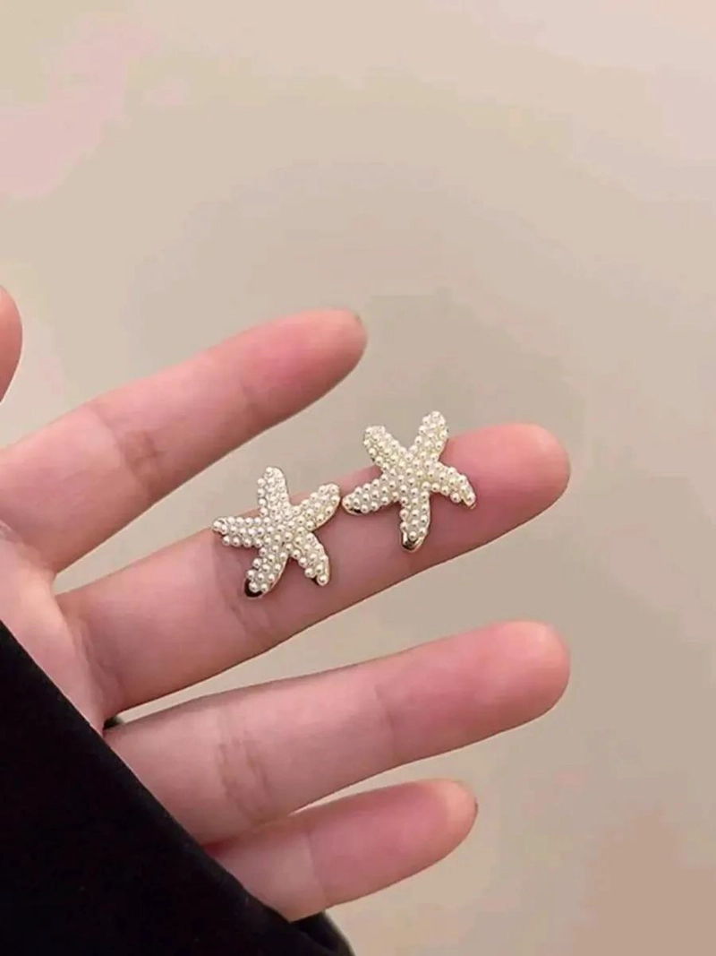 AROS DE ESTRELLAS DE MAR CON PERLAS PARA MUJER EN BAÑO DE ORO - 2