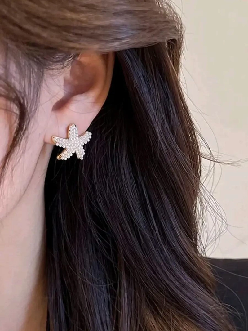 AROS DE ESTRELLAS DE MAR CON PERLAS PARA MUJER EN BAÑO DE ORO - 3