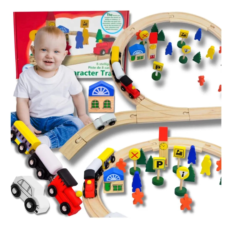 SET DE VIAS DE TREN DE MADERA PARA NIÑOS CON 48 PIEZAS - 1