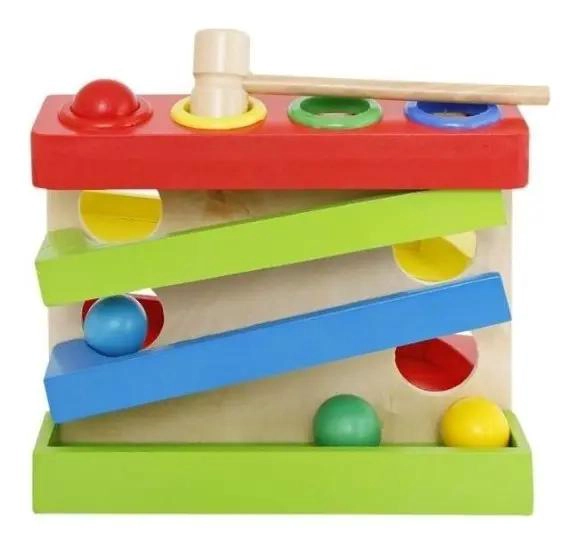JUGUETE DIDACTICO DE MADERA CON MARTILLO Y PELOTAS - 1