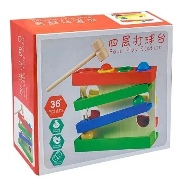 JUGUETE DIDACTICO DE MADERA CON MARTILLO Y PELOTAS - 2
