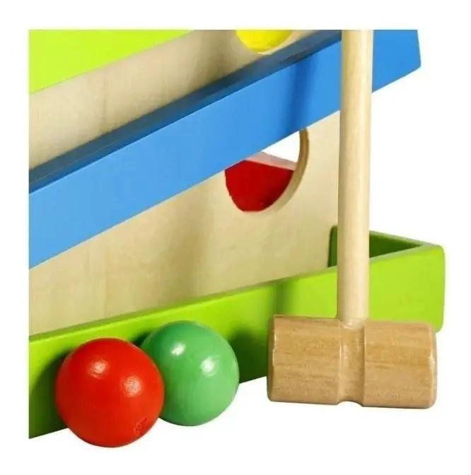 JUGUETE DIDACTICO DE MADERA CON MARTILLO Y PELOTAS - 3