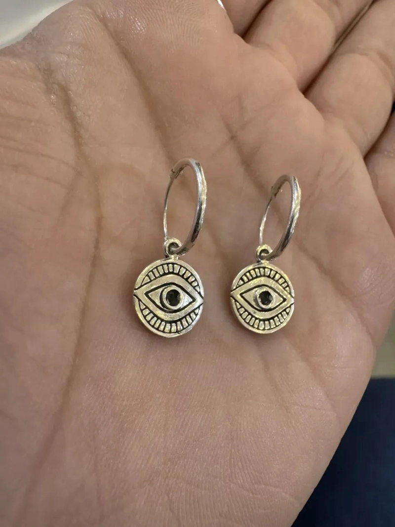 AROS ARGOLLAS OJO TURCO EN PLATA ITALIANA 925 PARA PROTECCION - 4