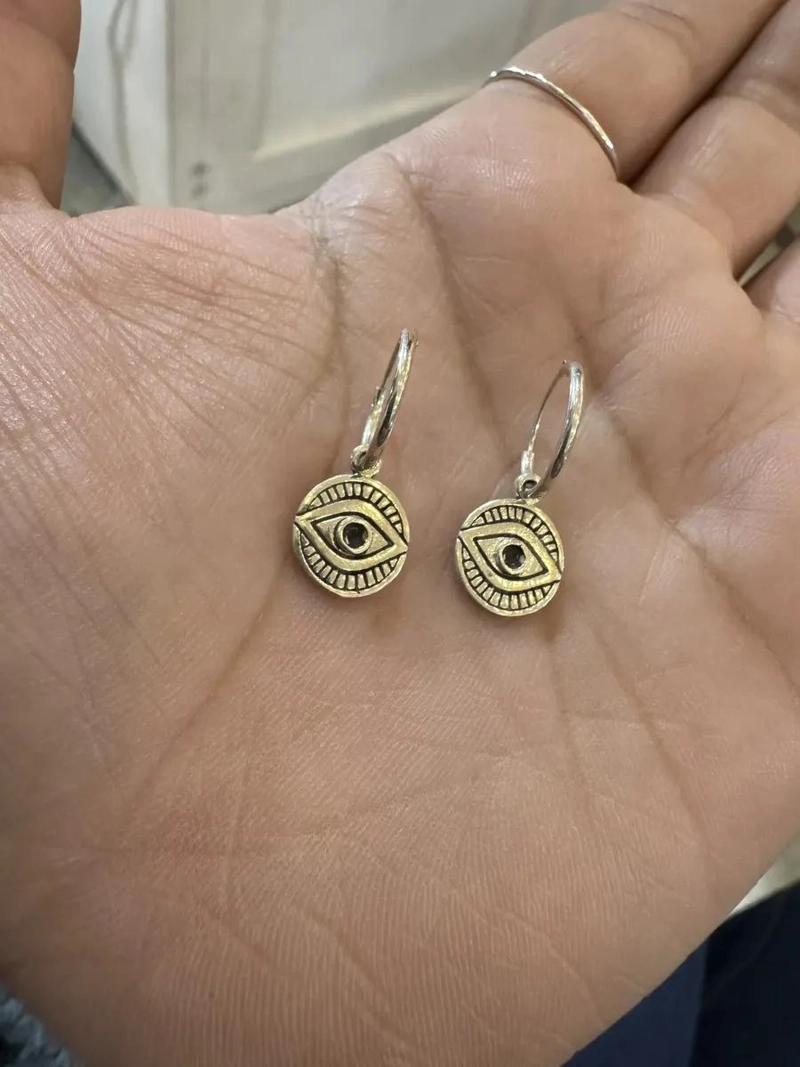 AROS ARGOLLAS OJO TURCO EN PLATA ITALIANA 925 PARA PROTECCION - 6