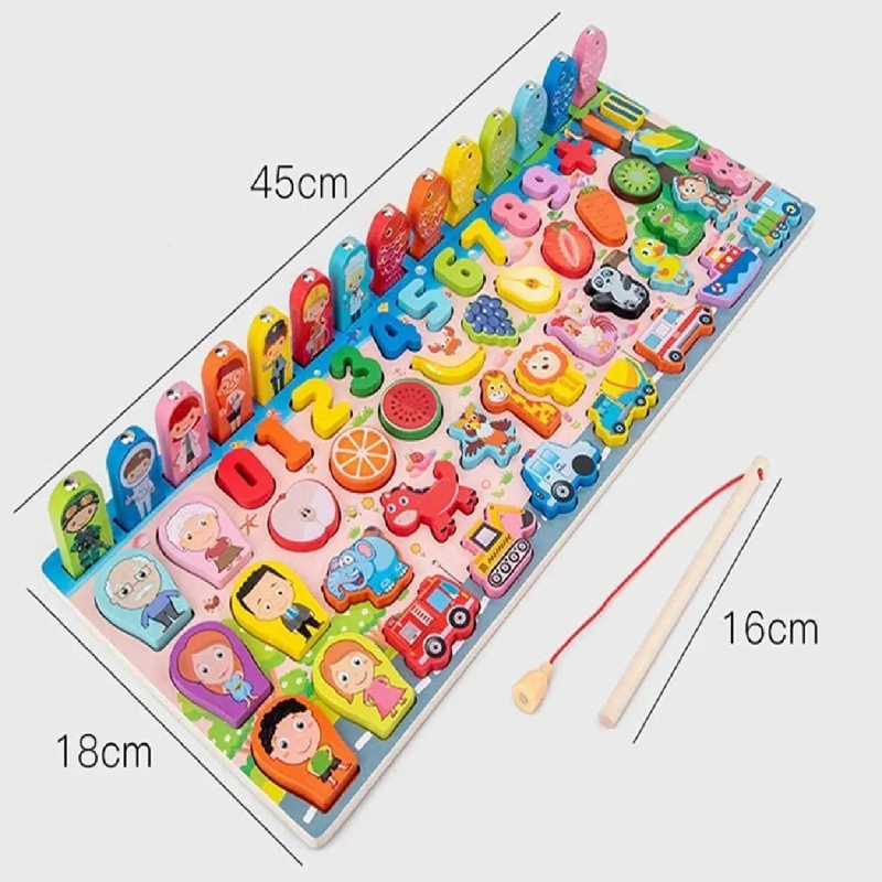 ROMPECABEZAS DE MADERA CON JUEGO DE PESCA MAGNE TICO PARA NIÑOS - 6