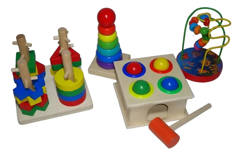 PACK DE 4 JUGUETES DIDACTICOS DE MADERA PARA NIÑOS - 2