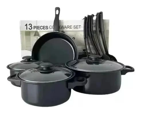 JUEGO DE OLLAS ANTIADHERENTES CON UTENSILIOS DE COCINA 13 PIEZAS NEGRO - 2