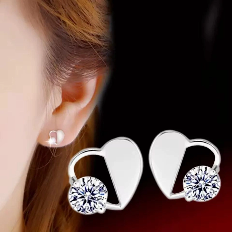 AROS DE CORAZON EN PLATA 925 CON CIRCONITAS PARA MUJER - 1