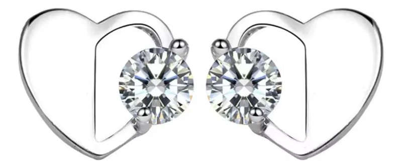AROS DE CORAZON EN PLATA 925 CON CIRCONITAS PARA MUJER - 2