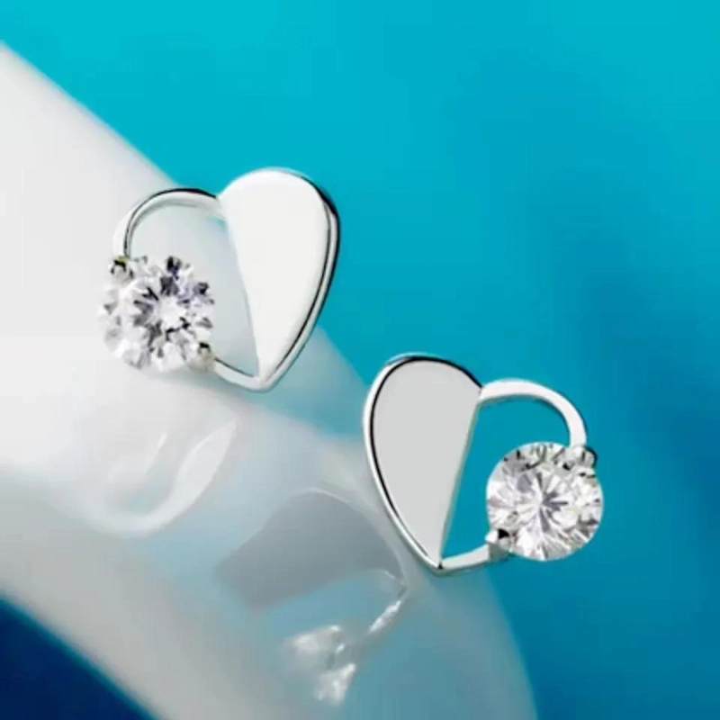 AROS DE CORAZON EN PLATA 925 CON CIRCONITAS PARA MUJER - 3