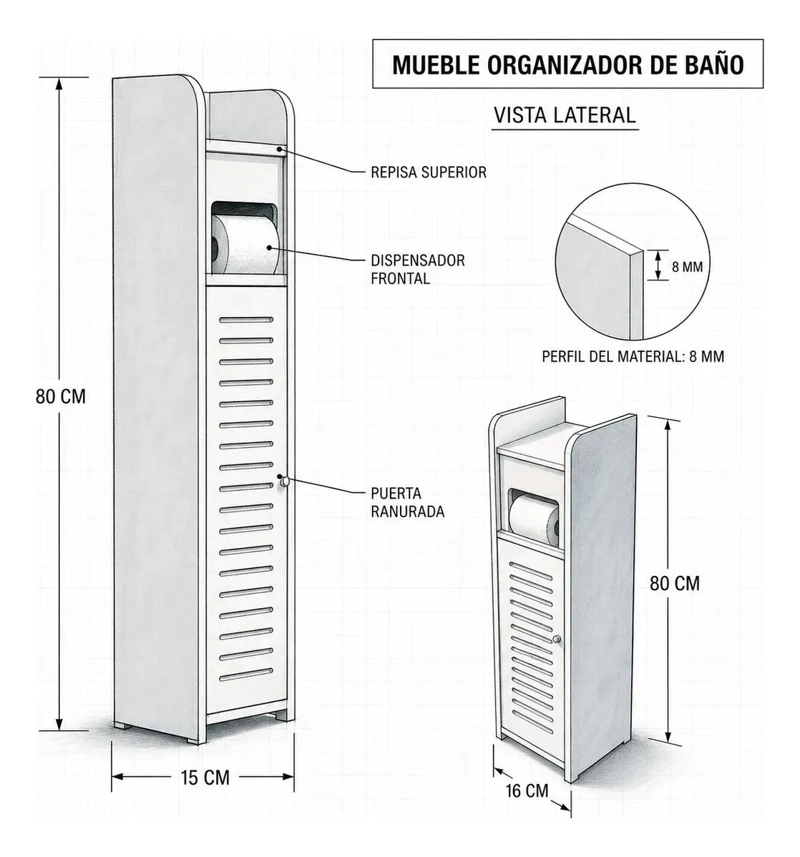 MUEBLE ORGANIZADOR PARA BAÑO CON PORTA PAPEL HIGIE NICO - 8