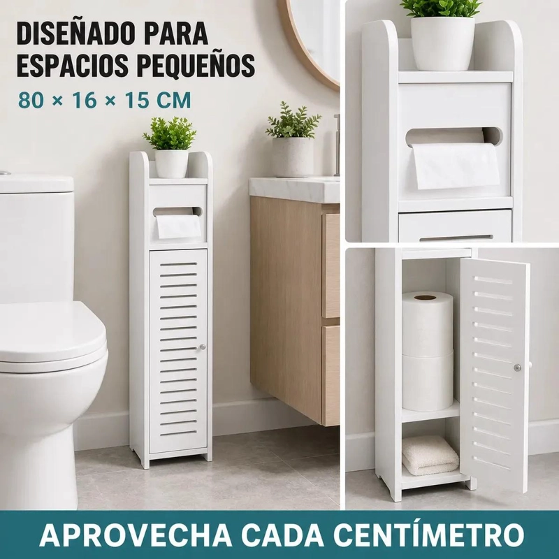 MUEBLE ORGANIZADOR PARA BAÑO CON PORTA PAPEL HIGIE NICO - 3