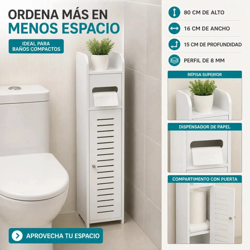 MUEBLE ORGANIZADOR PARA BAÑO CON PORTA PAPEL HIGIE NICO - 7