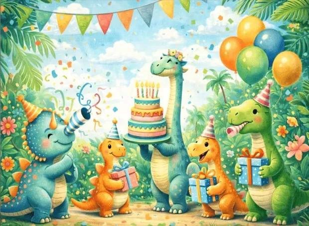PENDON DECORATIVO DE TELA PARA CUMPLEAÑOS CON DISEÑO DE DINOSAURIOS - 1