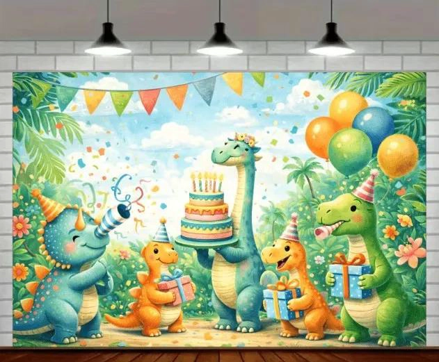 PENDON DECORATIVO DE TELA PARA CUMPLEAÑOS CON DISEÑO DE DINOSAURIOS - 2