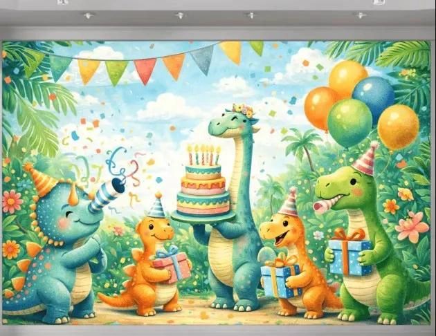 PENDON DECORATIVO DE TELA PARA CUMPLEAÑOS CON DISEÑO DE DINOSAURIOS - 3
