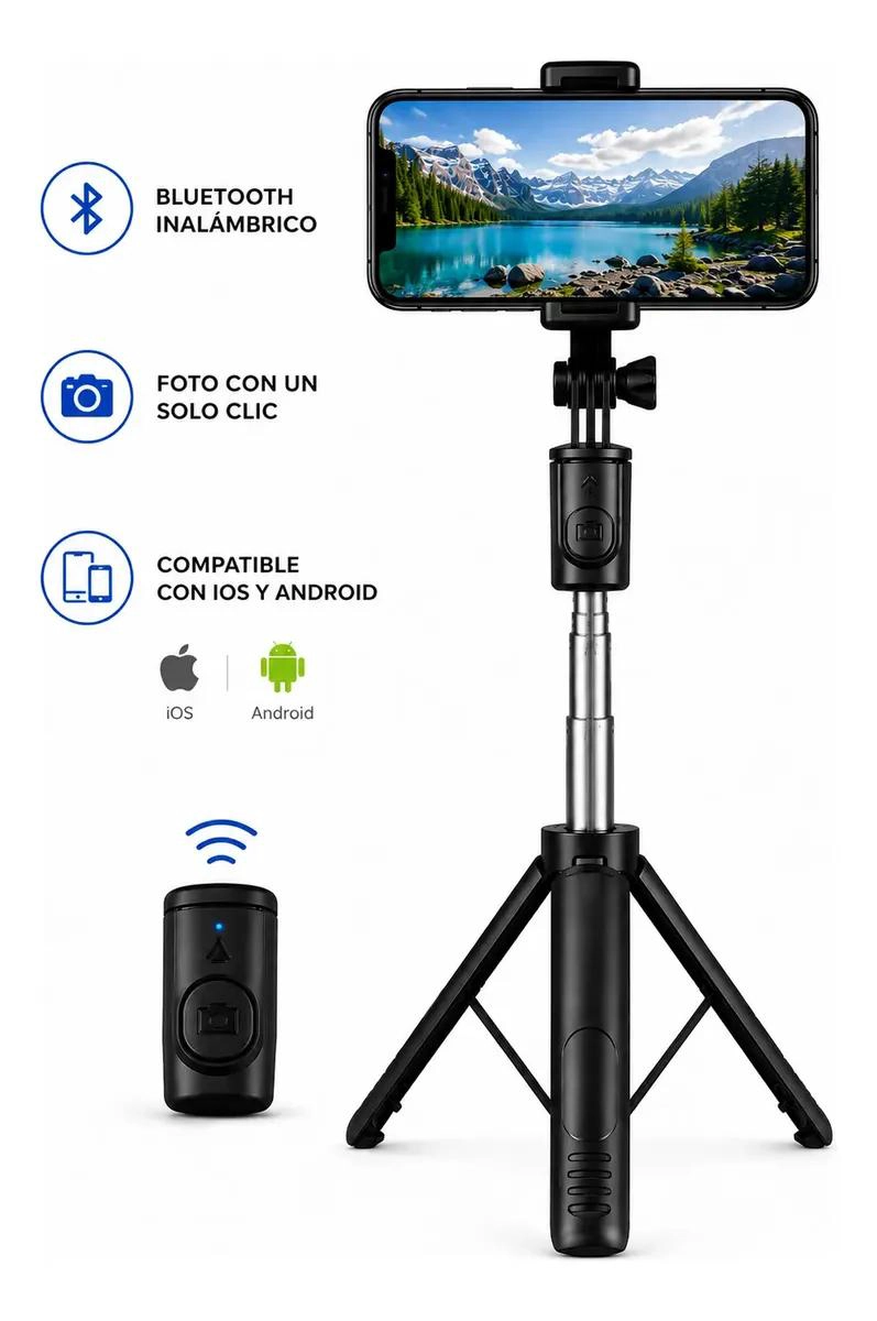 TRIPODE AJUSTABLE Y PALO SELFIE CON CONTROL REMOTO - 2