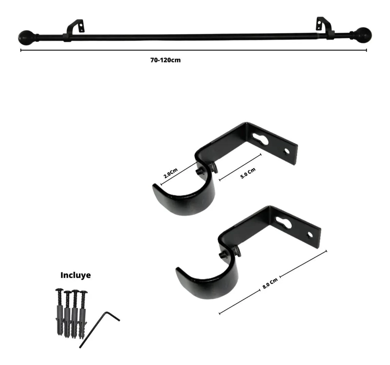 SET EXTENSIBLE DE METAL PARA CORTINAS 70-120 CM COLOR NEGRO - 5
