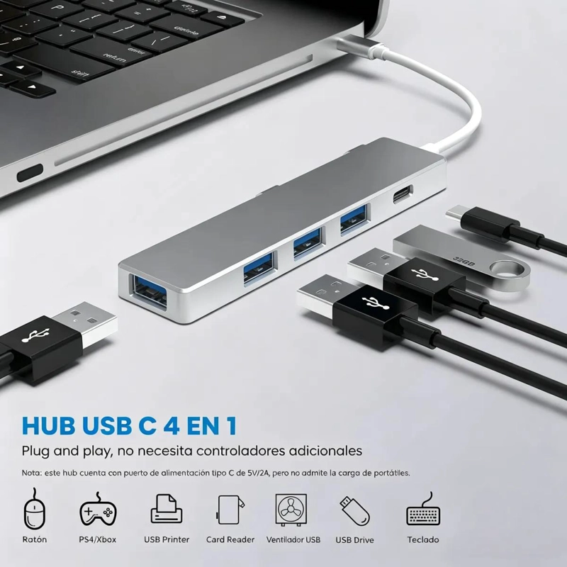 HUB MULTIPUERTO TIPO C 5 EN 1 CON USB 3.0 Y CARGA RAPIDA - 2
