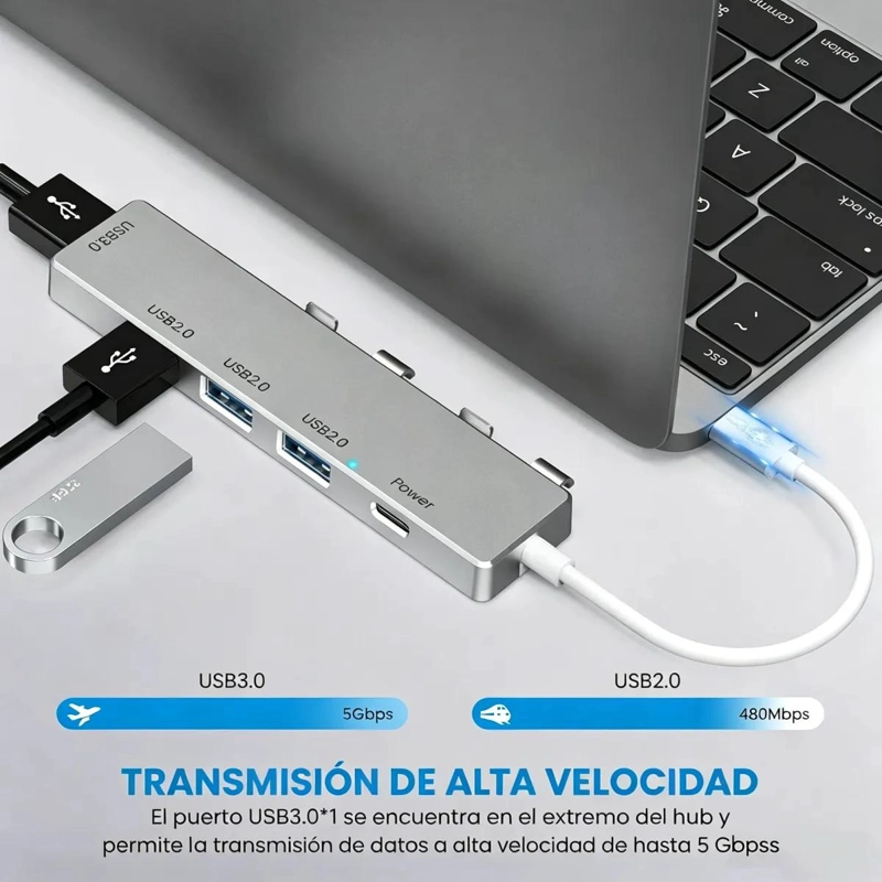 HUB MULTIPUERTO TIPO C 5 EN 1 CON USB 3.0 Y CARGA RAPIDA - 3
