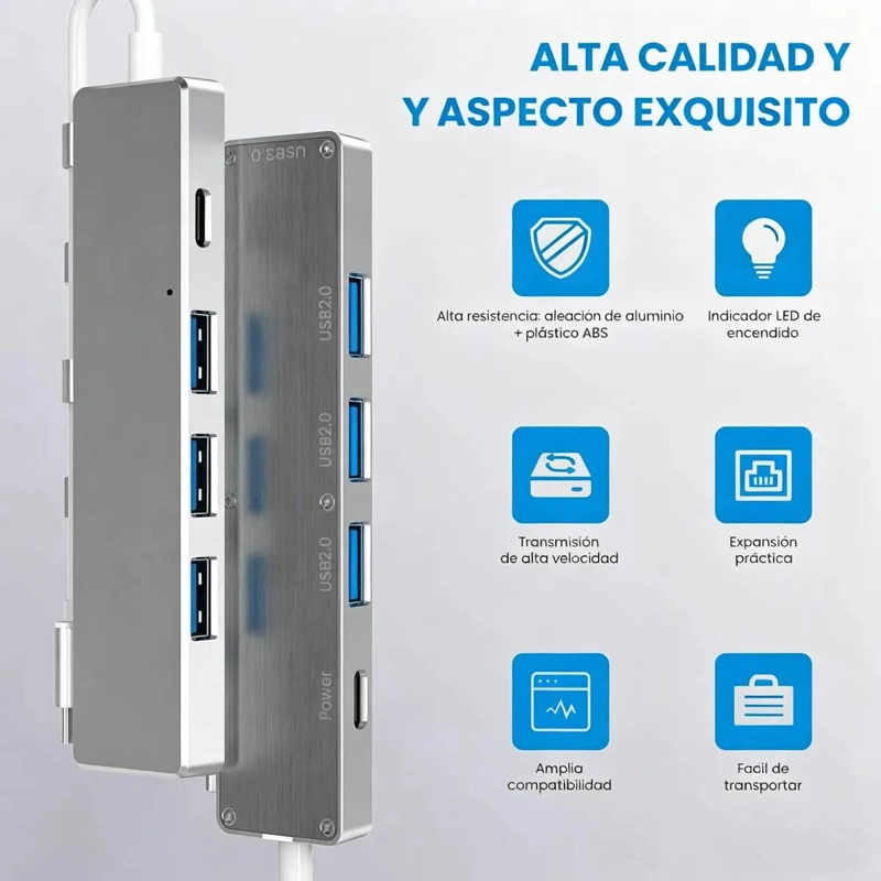 HUB MULTIPUERTO TIPO C 5 EN 1 CON USB 3.0 Y CARGA RAPIDA - 5