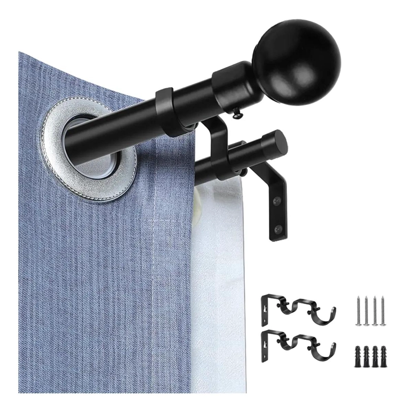 BARRA DE CORTINA EXTENSIBLE DE METAL NEGRA AJUSTABLE DE 80 CM A 1.5 M - 1