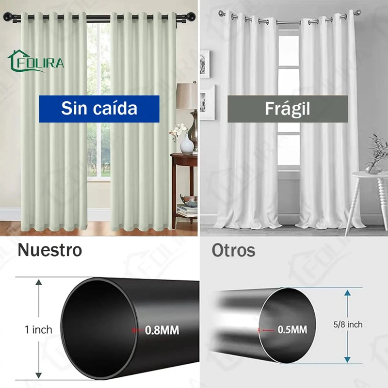 BARRA DE CORTINA EXTENSIBLE DE METAL NEGRA AJUSTABLE DE 80 CM A 1.5 M - 2