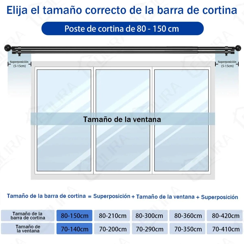 BARRA DE CORTINA EXTENSIBLE DE METAL NEGRA AJUSTABLE DE 80 CM A 1.5 M - 3