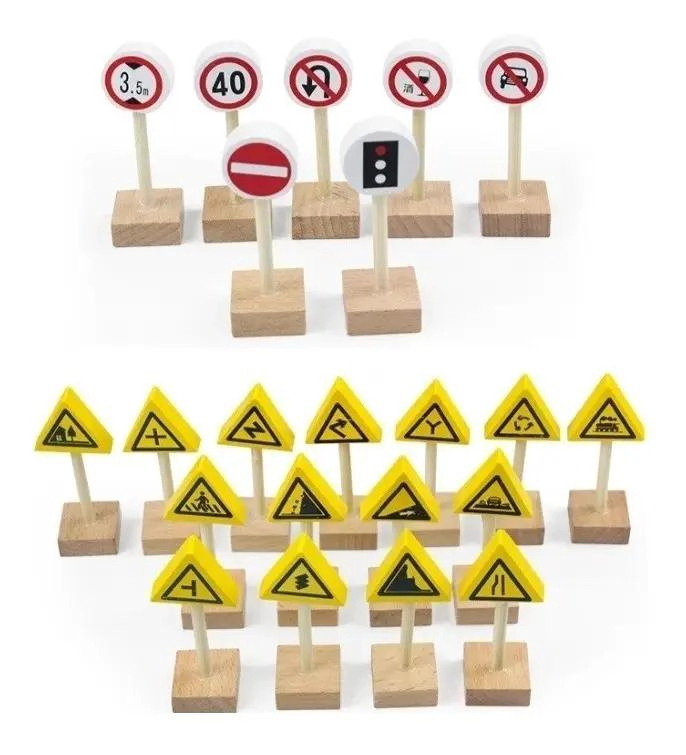 CONJUNTO DIDACTICO DE SEÑALES DE TRANSITO DE MADERA PARA NIÑOS - 4