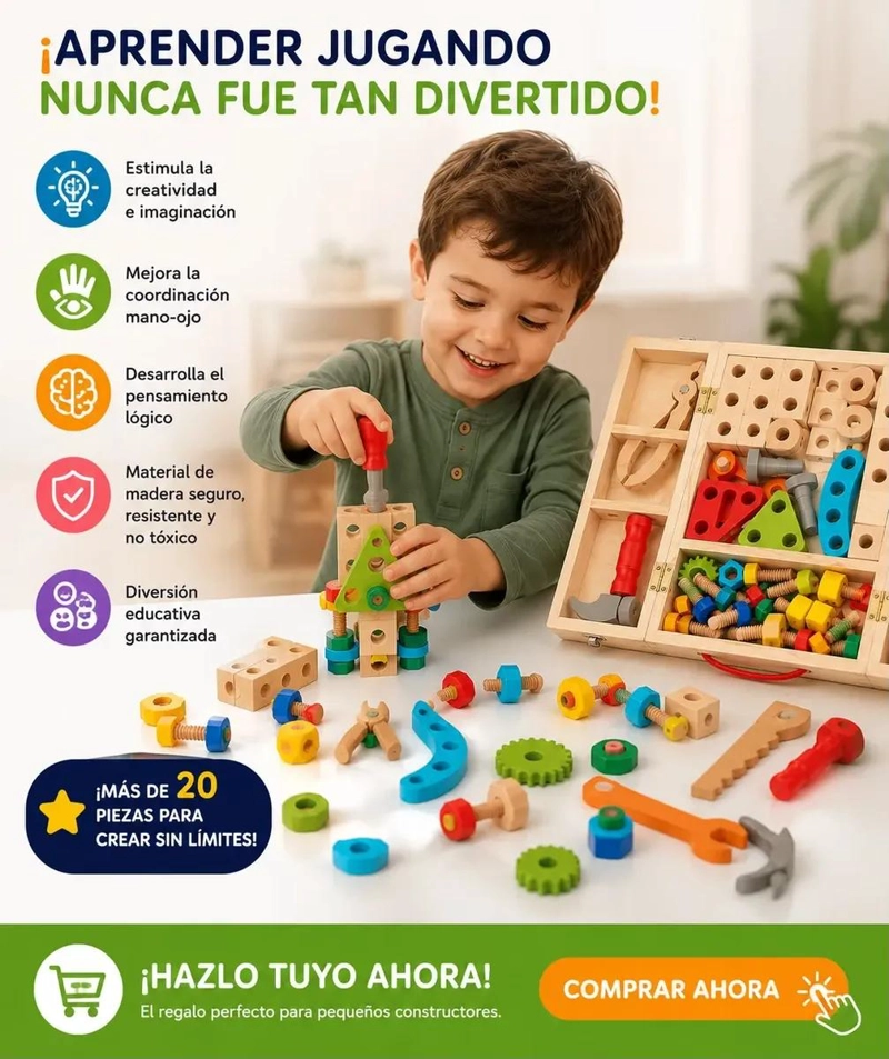 SET DE CONSTRUCCION DIDACTICO DE MADERA PARA NIÑOS - 2