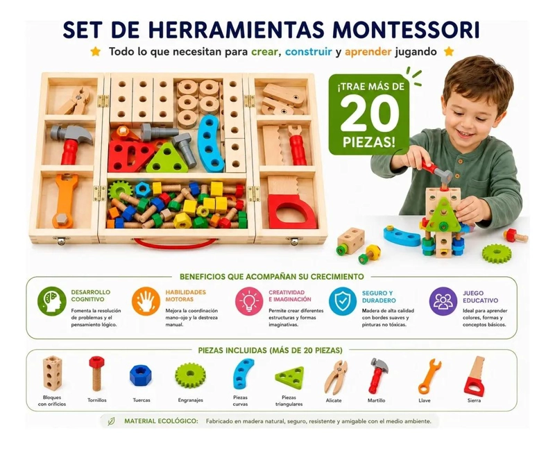 SET DE CONSTRUCCION DIDACTICO DE MADERA PARA NIÑOS - 3