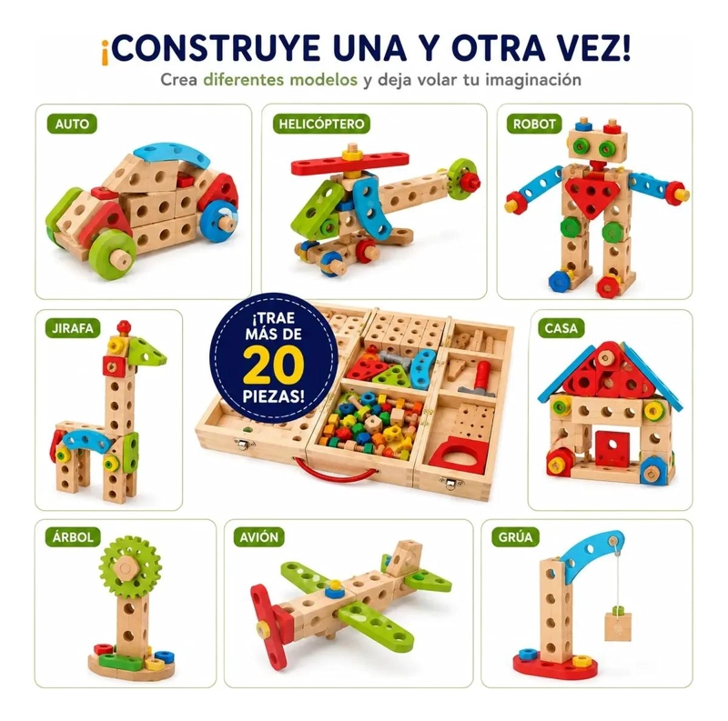 SET DE CONSTRUCCION DIDACTICO DE MADERA PARA NIÑOS - 4