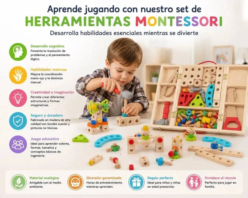 SET DE CONSTRUCCION DIDACTICO DE MADERA PARA NIÑOS - 6