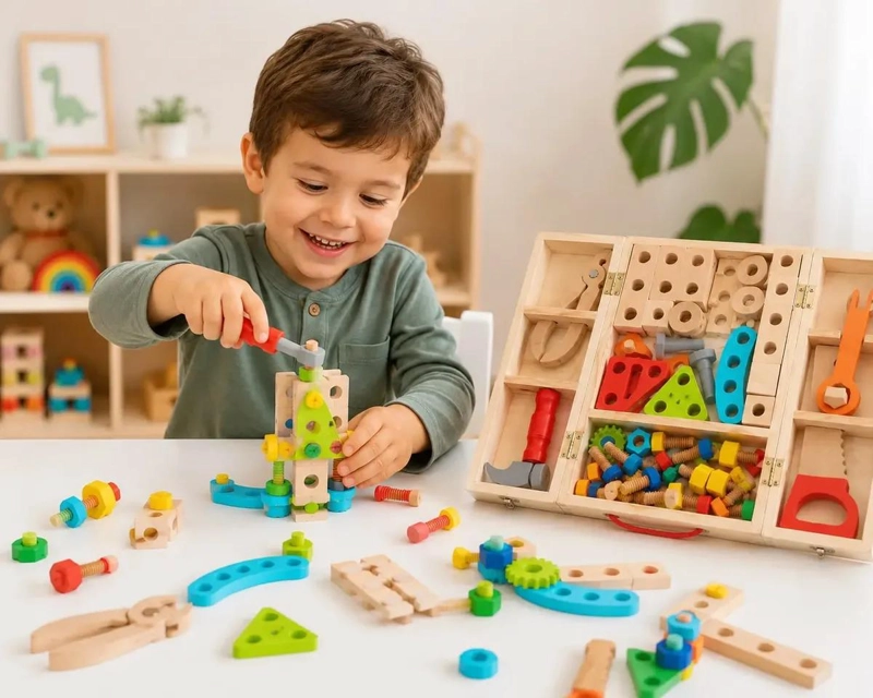 SET DE CONSTRUCCION DIDACTICO DE MADERA PARA NIÑOS - 7