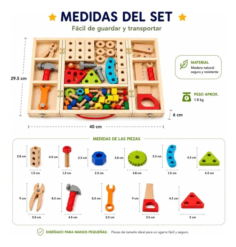 SET DE CONSTRUCCION DIDACTICO DE MADERA PARA NIÑOS - 8